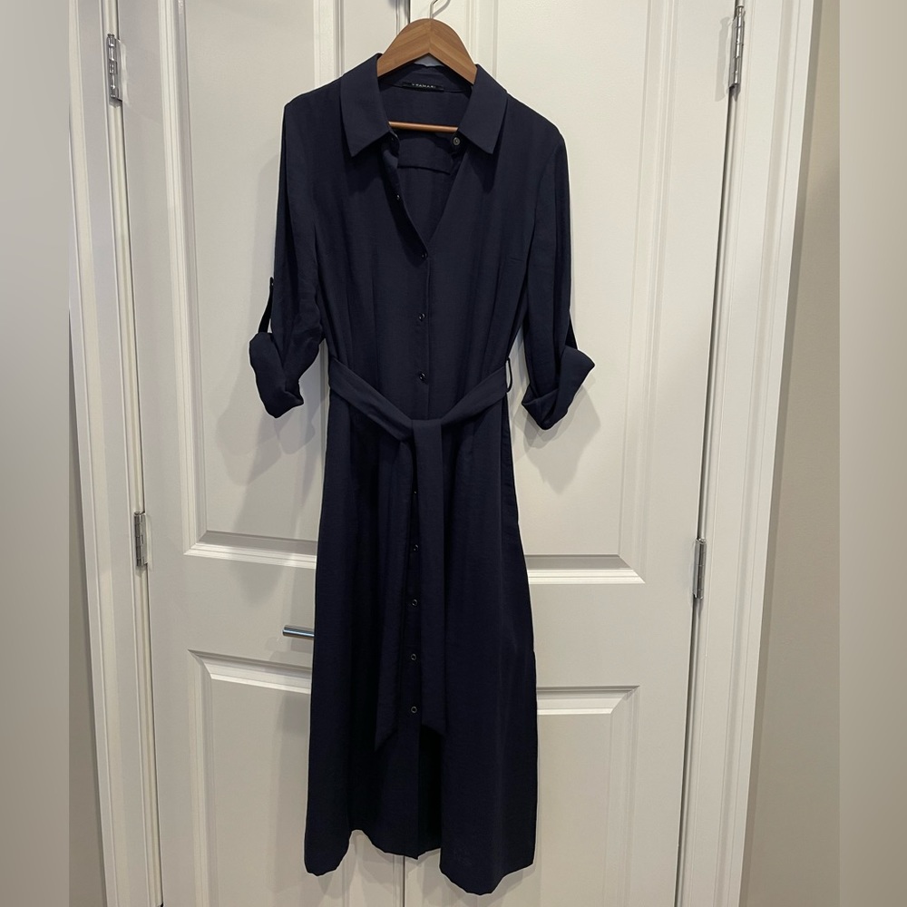 Tahari Navy Midi Shirtdress XS New
